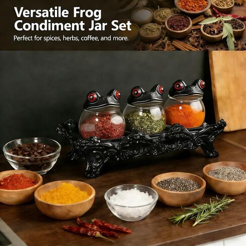 2026 New Handcrafted Witchy Frog Apothecary Spice Jars - 3 Piece Set with Frog Lids, Vintage Unique Witchcore Kitchen Décor for Salt, Pepper, Herbs & Tea Leaves in Saudi Arabia