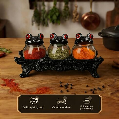 2026 New Handcrafted Witchy Frog Apothecary Spice Jars - 3 Piece Set with Frog Lids, Vintage Unique Witchcore Kitchen Décor for Salt, Pepper, Herbs & Tea Leaves in Saudi Arabia