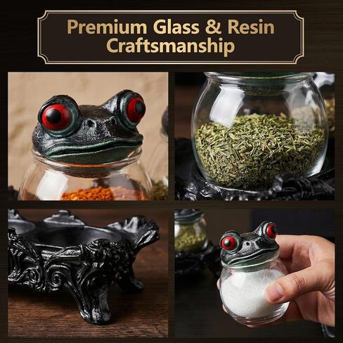 2026 New Handcrafted Witchy Frog Apothecary Spice Jars - 3 Piece Set with Frog Lids, Vintage Unique Witchcore Kitchen Décor for Salt, Pepper, Herbs & Tea Leaves in Saudi Arabia