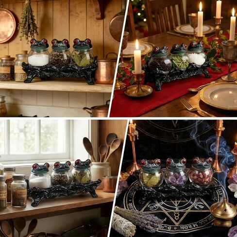 2026 New Handcrafted Witchy Frog Apothecary Spice Jars - 3 Piece Set with Frog Lids, Vintage Unique Witchcore Kitchen Décor for Salt, Pepper, Herbs & Tea Leaves in Saudi Arabia