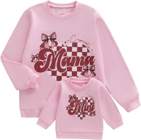 Canis Family مطابقة الأم وأنا عيد الحب البلوز كيوبيد ماما صغير الحب القلب Coquette القوس Crewneck البلوز العلوي in Saudi Arabia