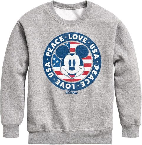 Disney Americana - Mickey Peace Love USA - سترة صوفية برقبة مستديرة للأطفال الصغار والشباب in Saudi Arabia