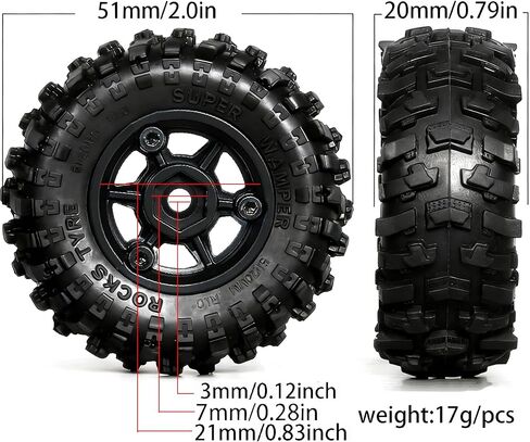 1.0 Beadlock Wheels and Tires（4pcs） 1.0 Crawler Tires OD 51 * 20mm Plastics 1.0 Wheel 1/18 1/24 RC Crawler Tires for SCX24 TRX4M FMS FCX24 FCX18 AX24 (at) in Saudi Arabia