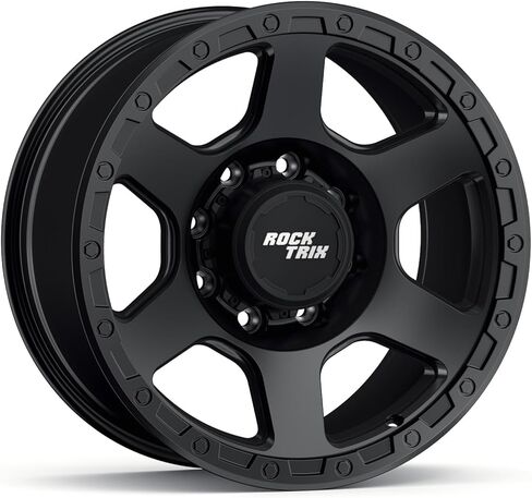 عجلات RockTrix RT112 18x9 باللون الأسود غير اللامع، نمط مسمار 8x170 - إزاحة 12 مم، مسافة خلفية 4.5 بوصة، إطارات 8 عروة شديدة التحمل متوافقة مع Ford F250 وتناسب Ford F350 Super Duty 1999-2026 in Kuwait