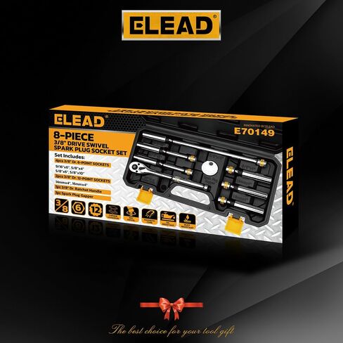 ELEAD 8-Piece 3/8" Drive Spark Plug Socket Set with Universal Joint, Spark Plug Gapper and 6" Extension Bar, SAE & Metric, 5/8", 3/4", 13/16", 14mm, 18mm, CR-V Sockets with Rubber Holding Rings in Saudi Arabia