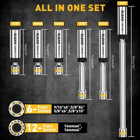 ELEAD 8-Piece 3/8" Drive Spark Plug Socket Set with Universal Joint, Spark Plug Gapper and 6" Extension Bar, SAE & Metric, 5/8", 3/4", 13/16", 14mm, 18mm, CR-V Sockets with Rubber Holding Rings in Saudi Arabia