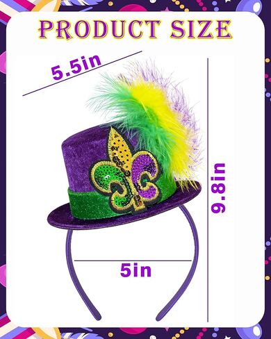QLINLEAF Mardi Gras Mini Top Hat Headband Purple Mardi Gras Hats Fleur De Lis with Feather for Women Halloween Cosplay Costume Party in Saudi Arabia