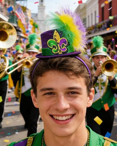 QLINLEAF Mardi Gras Mini Top Hat Headband Purple Mardi Gras Hats Fleur De Lis with Feather for Women Halloween Cosplay Costume Party in Saudi Arabia