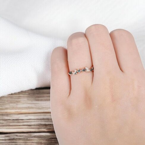 Moss Agate wedding Stacking Band 14K Rose Gold Plated Half Eternity Tiny Dainty Ring Natural Gemstone Ring Delicate Moss Agate Promise Ring For Her in Saudi Arabia