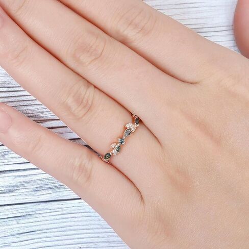 Moss Agate wedding Stacking Band 14K Rose Gold Plated Half Eternity Tiny Dainty Ring Natural Gemstone Ring Delicate Moss Agate Promise Ring For Her in Saudi Arabia