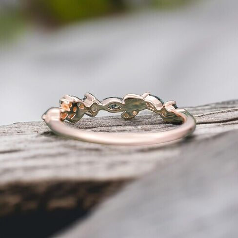 Moss Agate wedding Stacking Band 14K Rose Gold Plated Half Eternity Tiny Dainty Ring Natural Gemstone Ring Delicate Moss Agate Promise Ring For Her in Saudi Arabia