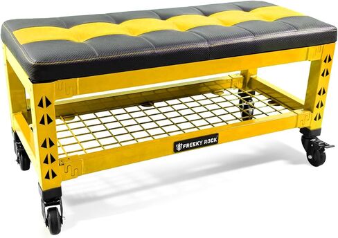 Heavy Duty Garage Bench Stool with Removable Creeper Pad, 2 Storage Shelves & 4 Wheels, 500LB Capacity Mobile Work Seat for Workshop, Car Repair, Red in Saudi Arabia
