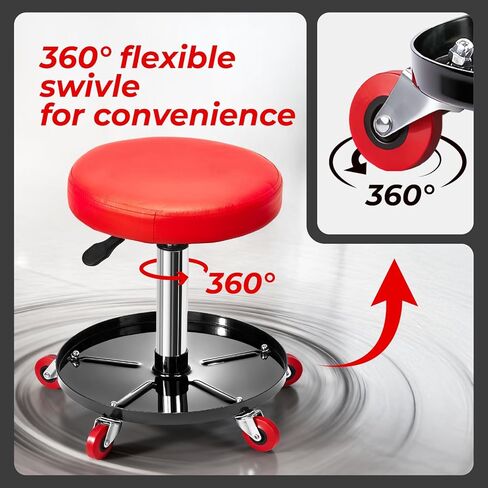 Mechanic Stool, Pneumatic Roller Seat Rolling Pneumatic Creeper Garage Shop Seat, Adjustable Height 15.7"-20.2" Padded Rolling Workshop Stool with Tool Tray for Garage Shop Auto Repair in Saudi Arabia