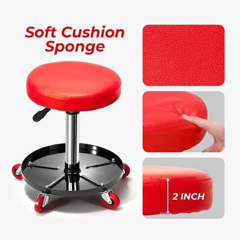 Mechanic Stool, Pneumatic Roller Seat Rolling Pneumatic Creeper Garage Shop Seat, Adjustable Height 15.7"-20.2" Padded Rolling Workshop Stool with Tool Tray for Garage Shop Auto Repair in Saudi Arabia