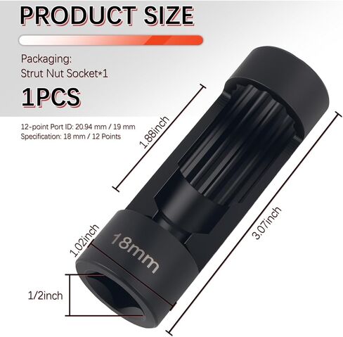 18mm Car Strut Nut Socket with 1/2" Drive Port,12 Point Suspension Strut Socket for Disassembling Shock Nut,Sturdy Automotive Tools Shock Absorber Sockets for Cars SUVs in Saudi Arabia