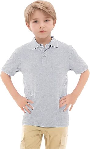 Teen Boys Classic Polo Shirt Short Sleeve School Uniform Shirts Button Closure Collared Shirts for Kids 8-15 Years in Saudi Arabia