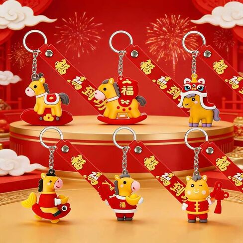 24Pcs Horse Keychains，2025 Chinese New Year Horse Keyholder Hanging Pendants for Keys Car Bag Backpack Hanging Decor Lunar Year Zodiac Blessing Souvenir in Saudi Arabia