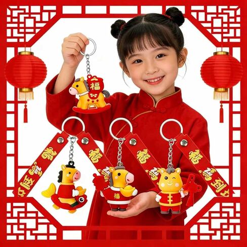 24Pcs Horse Keychains，2025 Chinese New Year Horse Keyholder Hanging Pendants for Keys Car Bag Backpack Hanging Decor Lunar Year Zodiac Blessing Souvenir in Saudi Arabia