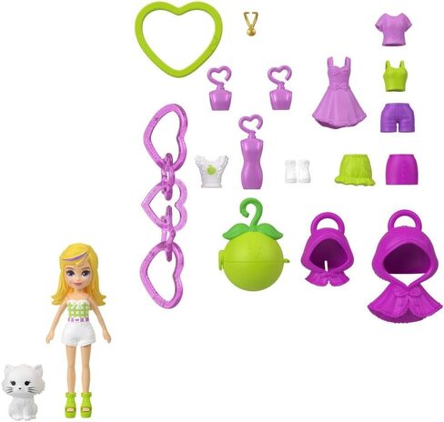 Polly Pocket Dolls & Pets Keychain Playset, Fruit Themed Fashion Accessories and Bag Charms in Saudi Arabia