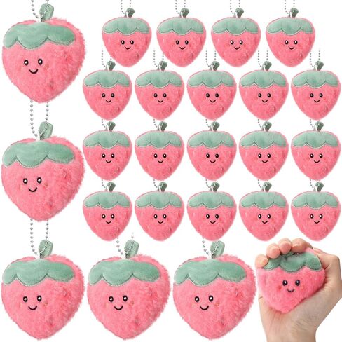 Meooeck 24 Pcs Red Strawberry Party Favors Bulk Cute Strawberry Plush Keychain Pendant Gift Kawaii Fruit Keychain Goodie Bag for Kids Valentines Day Baby Shower Berry Birthday Party Supplies in Saudi Arabia