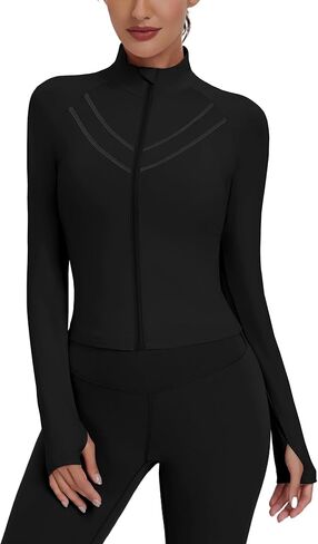 MISS FORTUNE Women's Workout Jacket Lightweight Zip Up Athletic Running Cropped Top with Thumb Holes in Saudi Arabia