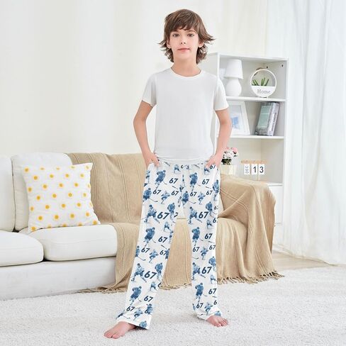 Pfrewn 67 Pattern Pajama Pants Soft PJ Long Sleep Lounge Bottoms Ages 6-14 Years in Saudi Arabia