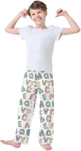 Abc Pattern Cartoon Boys' Pajama pants Jogger Pants Elastic Waist pj Bottoms Sleepwear with Pockets for 6-14 Years in Saudi Arabia