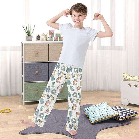 Abc Pattern Cartoon Boys' Pajama pants Jogger Pants Elastic Waist pj Bottoms Sleepwear with Pockets for 6-14 Years in Saudi Arabia