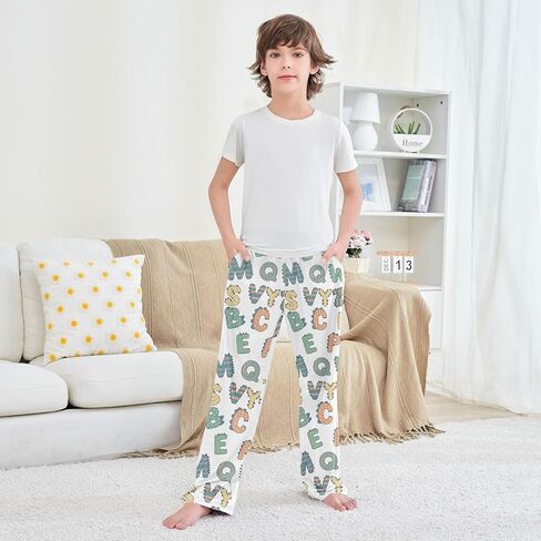Abc Pattern Cartoon Boys' Pajama pants Jogger Pants Elastic Waist pj Bottoms Sleepwear with Pockets for 6-14 Years in Saudi Arabia