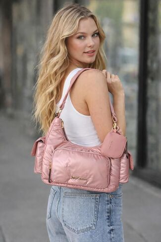 حقيبة كتف Juicy Couture Timeless Hobo مع جيوب بسحاب وأجزاء صلبة ذهبية اللون (الماس الوردي) in Kuwait