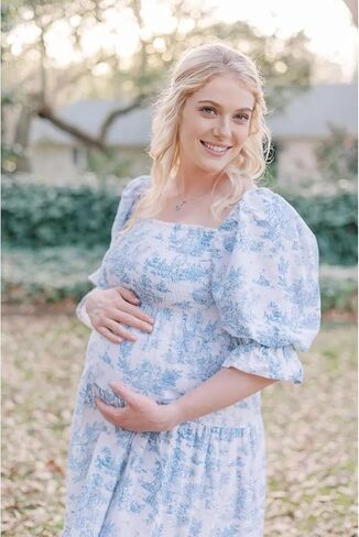 Cichic Ruffle Ruched High Waist Puff Sleeve Cute Photoshoot Maternity Maxi Dress in Saudi Arabia