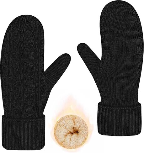 Winter Mittens for Women for Cold Weather Warm Fleece Lined Thermal Thick Wool Cable Knit Ladies Mittens Gloves in Saudi Arabia