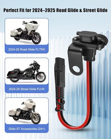 دعامة شاحن بطارية الدراجة النارية تناسب Harley Road Glide FLTRX & Street Glide FLHX 2024-2025، 304 من الفولاذ المقاوم للصدأ Stealth SAE مع حامل كابل، موصل شاحن خارجي in Kuwait