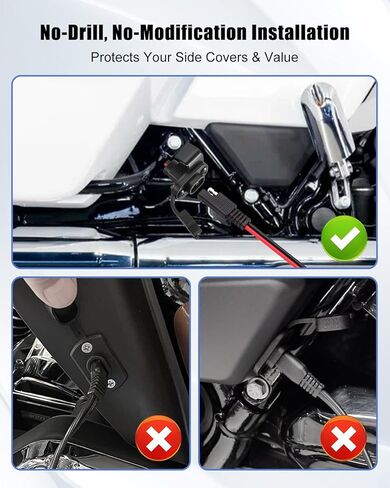 دعامة شاحن بطارية الدراجة النارية تناسب Harley Road Glide FLTRX & Street Glide FLHX 2024-2025، 304 من الفولاذ المقاوم للصدأ Stealth SAE مع حامل كابل، موصل شاحن خارجي in Kuwait
