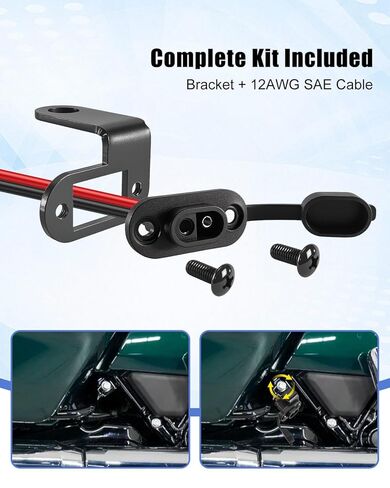 دعامة شاحن بطارية الدراجة النارية تناسب Harley Road Glide FLTRX & Street Glide FLHX 2024-2025، 304 من الفولاذ المقاوم للصدأ Stealth SAE مع حامل كابل، موصل شاحن خارجي in Kuwait