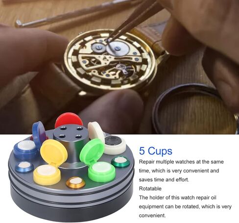 Fockety Oil Cup Stand, Rotatable Watch Oil Cups Professional Rotary Five Dip Cup Metal Turntable Watch Repair Tool for Repair Watchmakers in Saudi Arabia