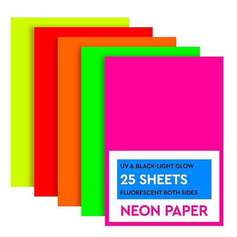 25 Sheets Neon Paper - Construction Colored Wrapper Shining Cardstock Sheets - UV Reactive Luminous Party Decorations Glow in the Dark Card Cardstock Colored Tissue Paper in Saudi Arabia