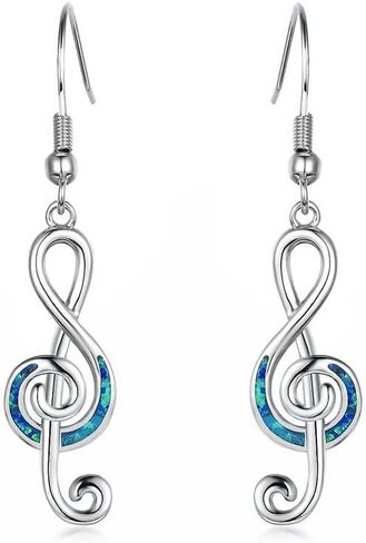 925 Sterling Silver Musical Note Earrings for Women Girls Unique Fun Treble Clef Opal Polished Hook Earrings Gift Jewelry for Music Lover in Saudi Arabia