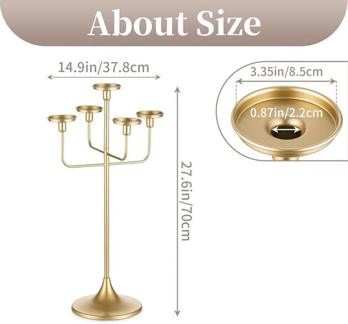 Sziqiqi Candelabra for Wedding Table Centerpieces: Gold 5-Arms Candlestick Holders for Taper Pillars - 27 inch Metal Candle Holder for Christmas Party Event Decor in Saudi Arabia