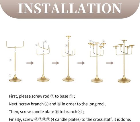 Sziqiqi Candelabra for Wedding Table Centerpieces: Gold 5-Arms Candlestick Holders for Taper Pillars - 27 inch Metal Candle Holder for Christmas Party Event Decor in Saudi Arabia