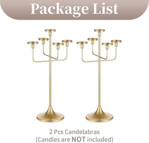 Sziqiqi Candelabra for Wedding Table Centerpieces: Gold 5-Arms Candlestick Holders for Taper Pillars - 27 inch Metal Candle Holder for Christmas Party Event Decor in Saudi Arabia
