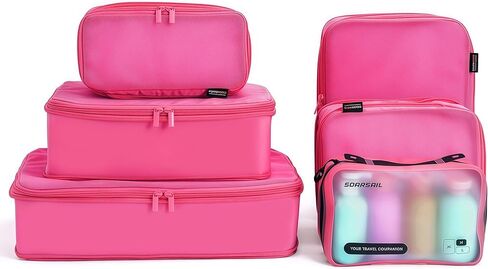 6 مجموعات من مكعبات التعبئة المضغوطة للسفر لمدة 7 إلى 14 يومًا، منظمات أمتعة متينة من النايلون أكسفورد مع حقيبة أدوات الزينة المقاومة للماء IP6X، نظام تعبئة حقائب السفر قابل للتوسيع (أصفر ساطع) in Kuwait