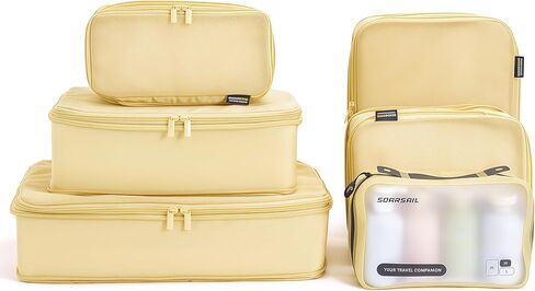 6 Set Compression Packing Cubes for 7–14 Day Travel, Durable Nylon Oxford Luggage Organizers with IP6X Waterproof Toiletry Bag, Expandable Suitcase Packing System (Bright Yellow) in Saudi Arabia
