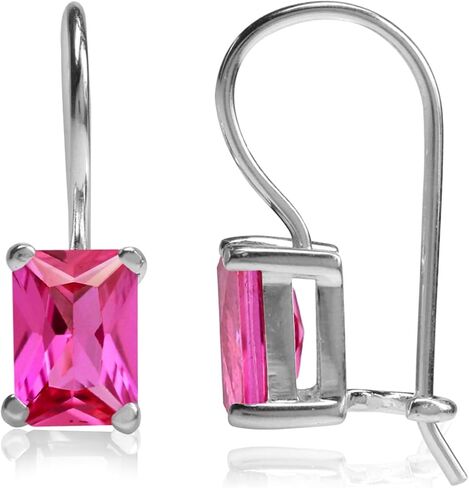 Silvershake 7X5mm Octagon Shape Birthstone Gemstone White Gold Plated or Yellow Gold Plated 925 Sterling Silver Hook Closure Earrings Jewelry for Women in Saudi Arabia