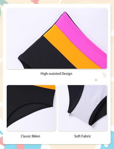 ملابس سباحة للفتيات من Rash Guard بأكمام طويلة وشريط مزدوج اللون مع قيعان بيكيني لباس سباحة للفتيات 7-16T in Kuwait