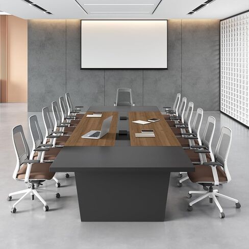 طاولة اجتماعات 10FT، طاولة اجتماعات مستطيلة كبيرة، طاولة غرفة اجتماعات حديثة مع إدارة الكابلات وسطح مكتب سميك 2 بوصة للمكتب (جوز ورمادي، 118 بوصة طول * 51 بوصة عرض * 30 بوصة ارتفاع) in Kuwait