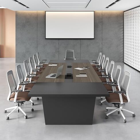 طاولة اجتماعات 10FT، طاولة اجتماعات مستطيلة كبيرة، طاولة غرفة اجتماعات حديثة مع إدارة الكابلات وسطح مكتب سميك 2 بوصة للمكتب (جوز ورمادي، 118 بوصة طول * 51 بوصة عرض * 30 بوصة ارتفاع) in Kuwait