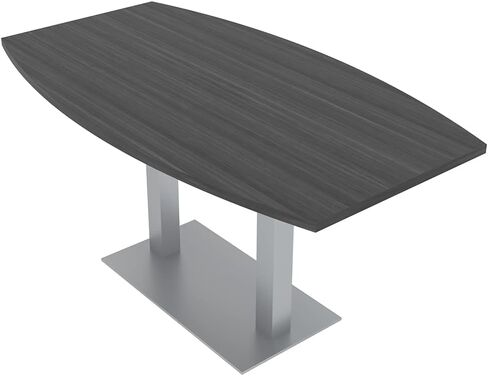 6-Person Boat Shaped Conference Table with Power and Data | Harmony Series Office Table with Matte Black Square Metal Base | Meeting Tables for Offices, Training Rooms, and Homes | Natural Eucalyptus in Kuwait