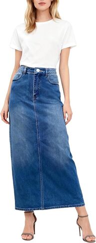 Women's Stretch Denim Maxi Skirt straightline with Back Split,Long Pencil Skirt in Saudi Arabia