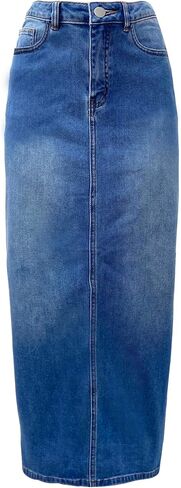 Women's Stretch Denim Maxi Skirt straightline with Back Split,Long Pencil Skirt in Saudi Arabia